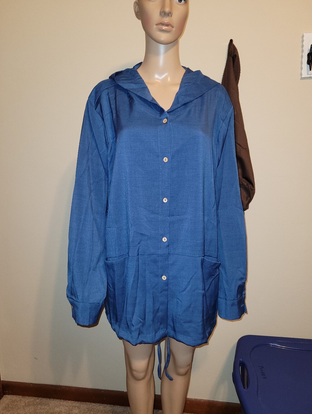 Temu - Blue Button Down Hooded Jacket. Size 5X = 3X.